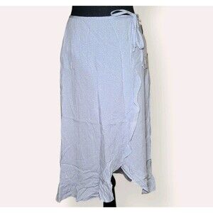 NWT Originality Midi Wrap Skirt Ruffled Edge Casual Blue White Women’s Sz Medium